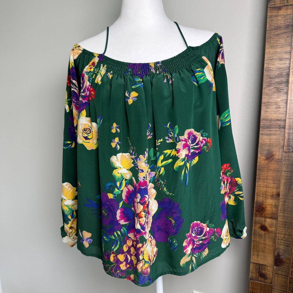Maeve by Anthropologie 100% Silk Floral Off-Shoulder Blouse